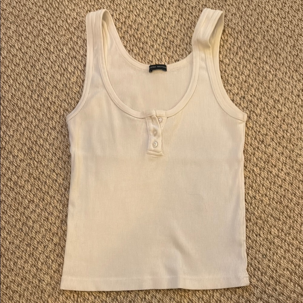 Brandy Melville White Button Ribbed Tank Top